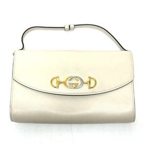 GUCCI Zumi Chain Shoulder Bag, 572375, Leather, Off-White, Women's